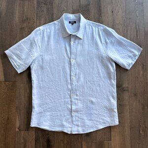 Galeries Lafayette 100% Linen Shirt Size L Light Blue Short Sleeve Summer Button
